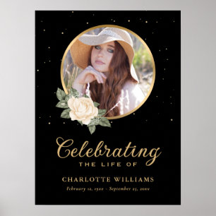 Affiche Symbole funéraire floral or jaune noir