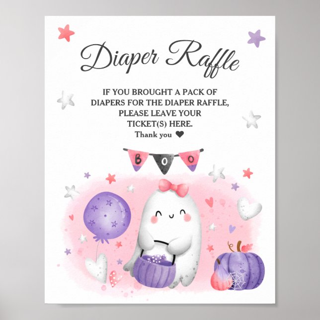 Affiche SYMBOLE Halloween Baby shower Fille Déchets Raffle (Devant)
