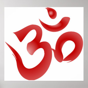 Affiche Symbole hindou rouge Om Aum Devanagari Calligraphi