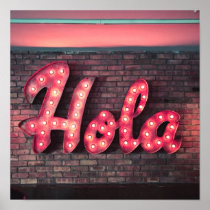 Affiche Symbole Hola espagnol Hello Neon