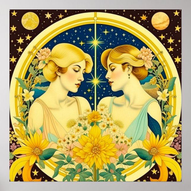 Affiche SYMBOLE Horoscope Gemini Twins Ethereal Art (Devant)