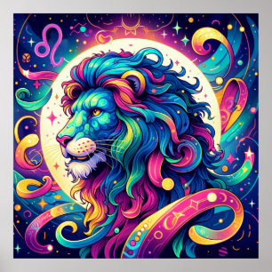 Affiche Symbole Horoscope Leo Art Lion coloré