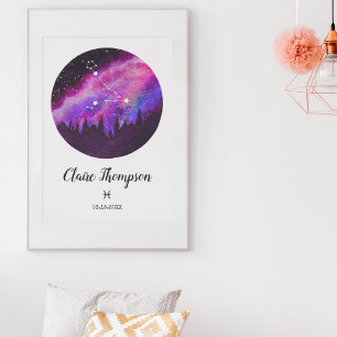 Affiche Symbole Horoscope Poissons Constellation Rose