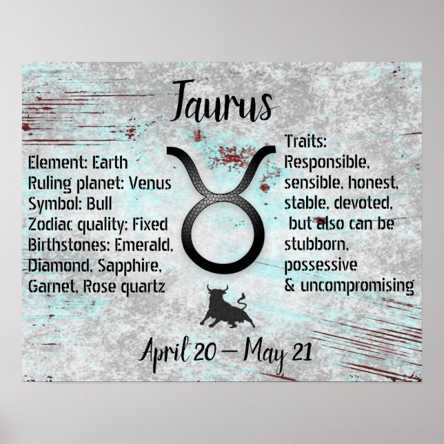 Affiche Symbole Horoscope Taurus Bull Traits et Dates (Devant)