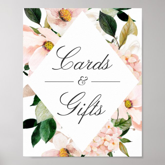 Affiche Symbole Hydrangea Blush Rose Floral Cartes et Cade (Devant)