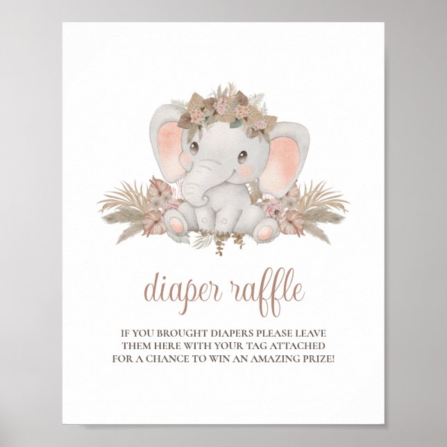 Affiche SYMBOLE JOLIE Baby shower Eléphant Boho (Devant)
