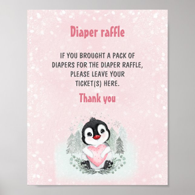Affiche SYMBOLE JOLIE Baby shower rose PINGOUIN (Devant)