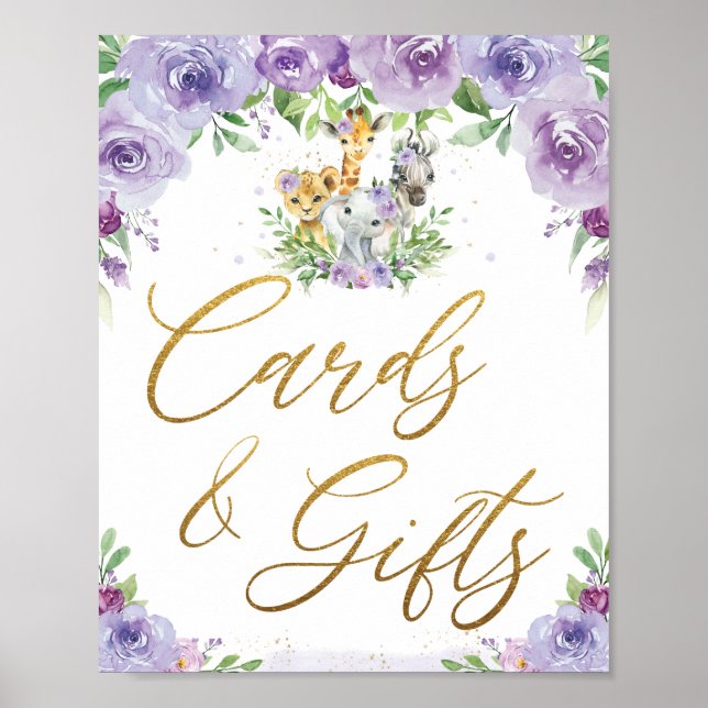 Affiche Symbole Jungle Animaux Violet Floral Cartes et Cad (Devant)