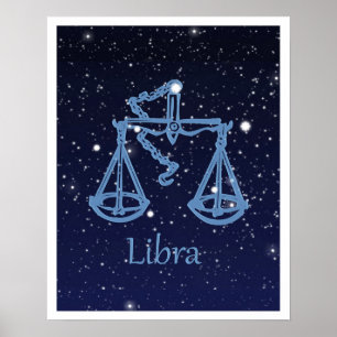 Affiche Symbole Libra Constellation et Zodiac avec étoiles