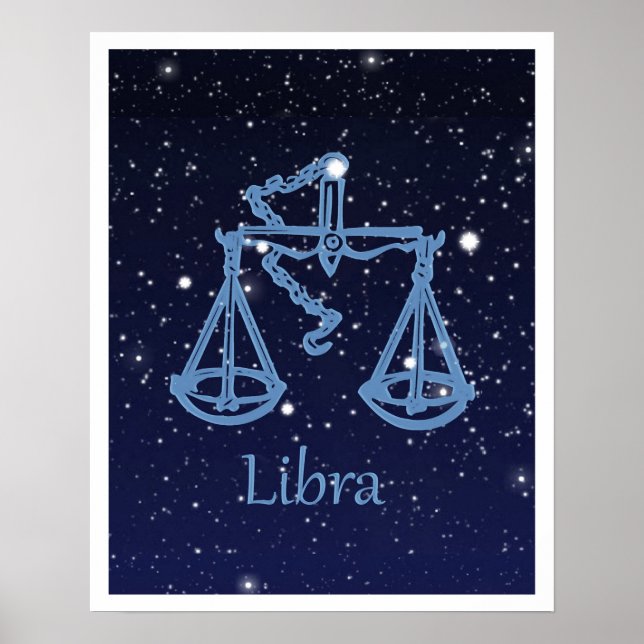 Affiche Symbole Libra Constellation et Zodiac avec étoiles (Devant)