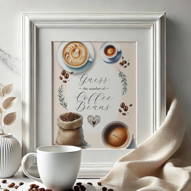 Affiche Symbole Love Is Breve Fête des mariées Games (love is brewing bridal shower games guess the number of coffee beans sign)