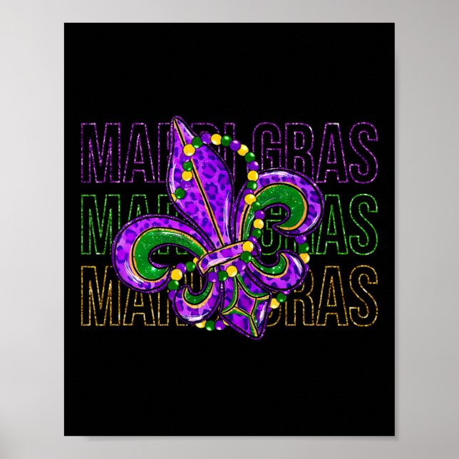 Affiche Symbole Mardi Gras Fleur De Lis Carnaval Louisiane (Devant)