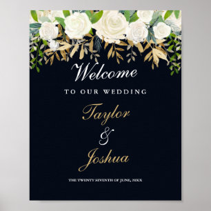 Affiche SYMBOLE Mariage Bienvenue Marine or Floral