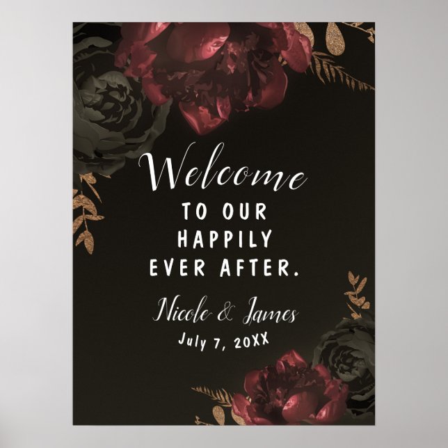 Affiche SYMBOLE Mariage Brown Moody Floral foncé or vert (Devant)