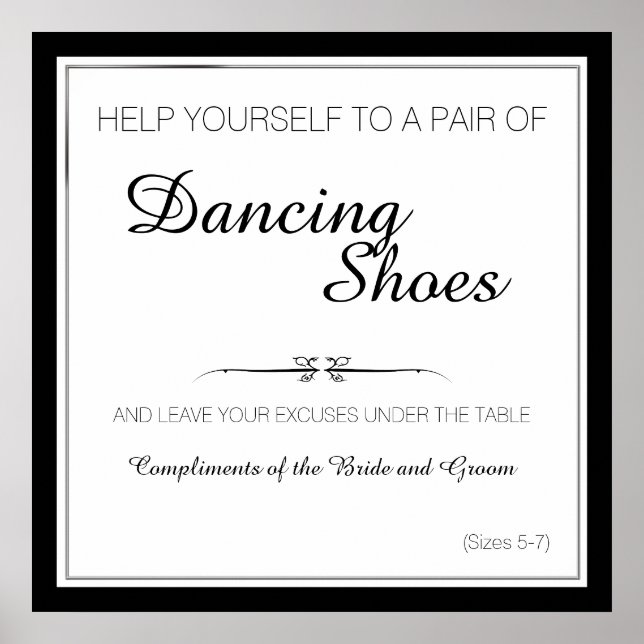 Affiche Symbole Mariage Chaussures de danse noir et blanc (Devant)