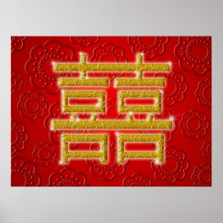 Affiche SYMBOLE Mariage chinois DU DOUBLE HEUREUX