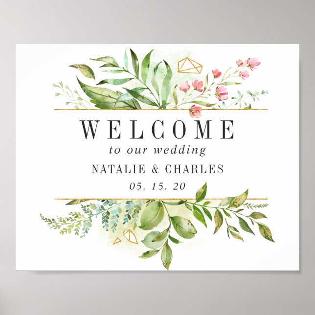 Affiche Symbole Mariage d'accueil Wild Floral Green Folial (Devant)