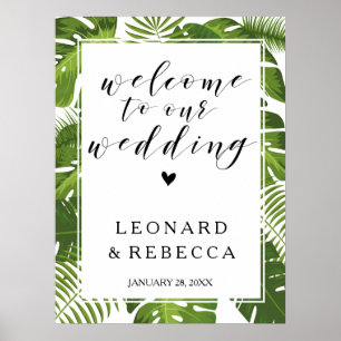 Affiche Symbole mariage de bienvenue Tropical FEUILLE