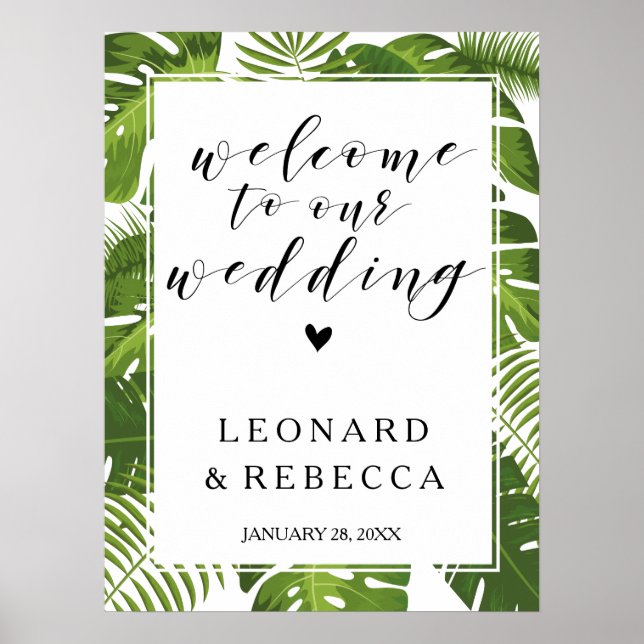 Affiche Symbole mariage de bienvenue Tropical | FEUILLE (Devant)