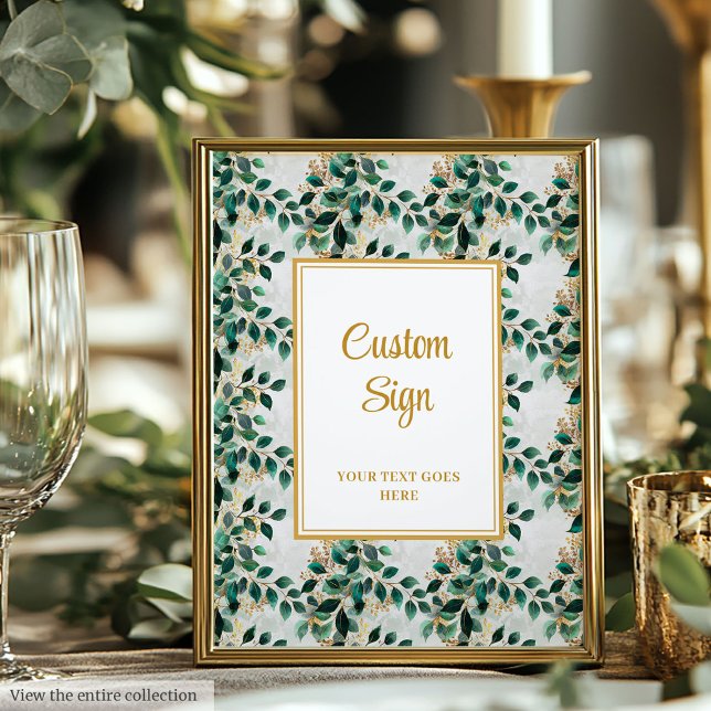 Affiche SYMBOLE Mariage D'Eucalyptus Vert Foncé Glamour (Glamorous Dark Green Gold Eucalyptus Wedding Sign)