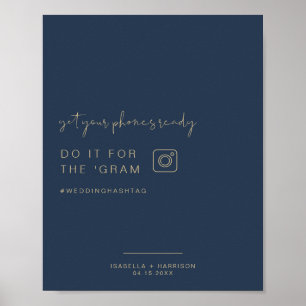 Affiche SYMBOLE Mariage DU Hashtag Marine & Gold Instagram
