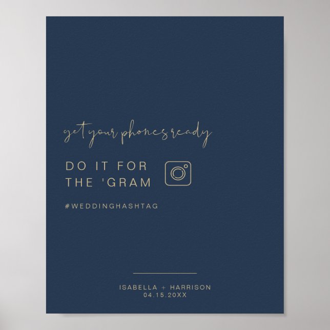 Affiche SYMBOLE Mariage DU Hashtag Marine & Gold Instagram (Devant)