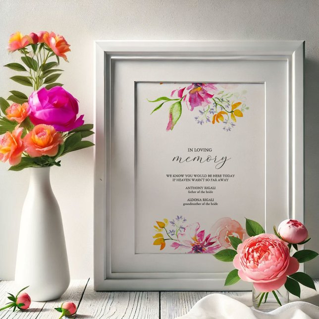 Affiche SYMBOLE Mariage EN MÉMOIRE AMOUREUX Floral (Bold floral in Loving Memory sign watercolor art by Victoria Grigaliunas Do Tell A Belle)