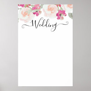 Affiche Symbole Mariage floral Blush Rose framboise