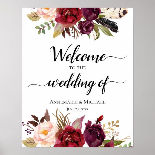 Affiche SYMBOLE Mariage Floral Marsala Boho (Devant)