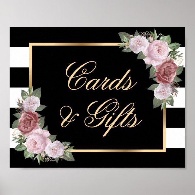 Affiche Symbole Mariage floral rose noir blanc or bleu (Devant)