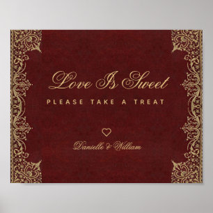 Affiche SYMBOLE Mariage Love Is Sweet Burgundy Gold Candy 