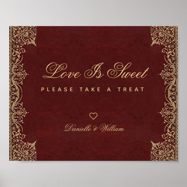 Affiche SYMBOLE Mariage Love Is Sweet Burgundy Gold Candy  (Devant)