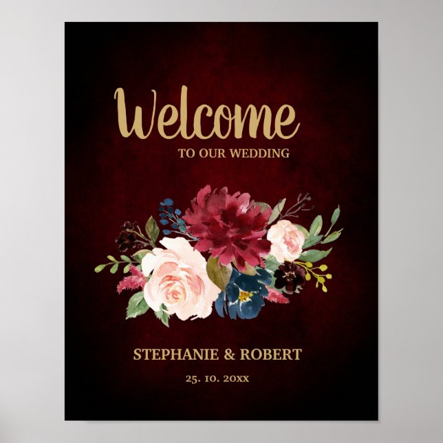 Affiche SYMBOLE Mariage Rustique Boho de la Marine Rouge d (Devant)