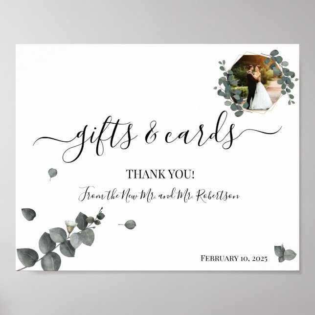 Affiche Symbole Mariage vert Eucalyptus Cadeaux et Cartes (Devant)