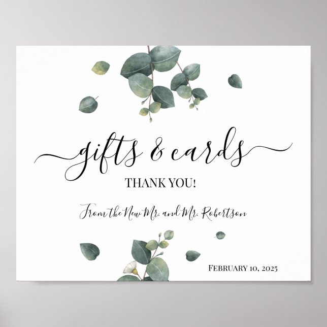Affiche Symbole Mariage vert Eucalyptus Cadeaux et Cartes (Devant)