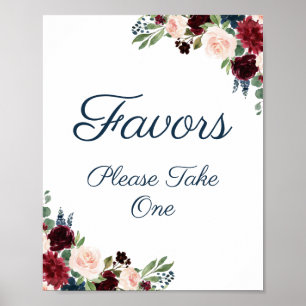 Affiche Symbole Marine Marsala Floral Faveurs Mariage