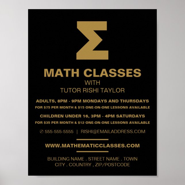 Affiche Symbole mathématique Sigma, classes mathématiques  (Devant)
