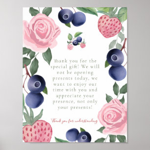 Affiche Symbole Merci de fête fraise et bleuet