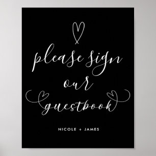 Affiche Symbole moderne Coeurs noir & blanc Mariage Guestb