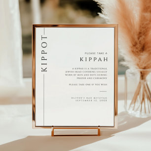 Affiche Symbole moderne de bar noir et blanc Mitzvah Kippa