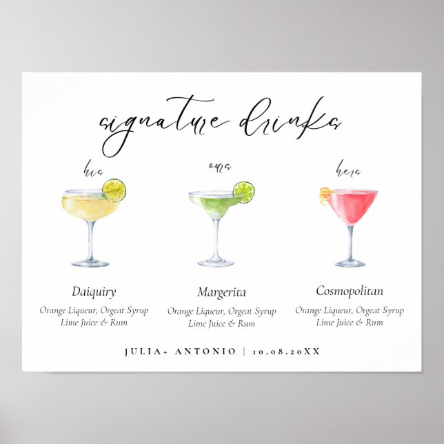 Affiche Symbole moderne Mariage Cocktails Boissons (Devant)