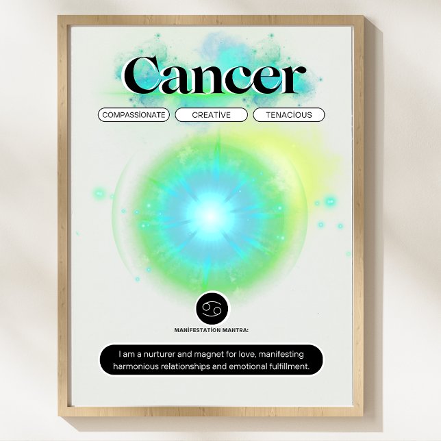 Affiche Symbole moderne Zodiaque Cancer Quote d'eau Élémen (cancer zodiac, zodiac sign, astrology art, spiritual zodiac, cosmic design, horoscope cancer,)