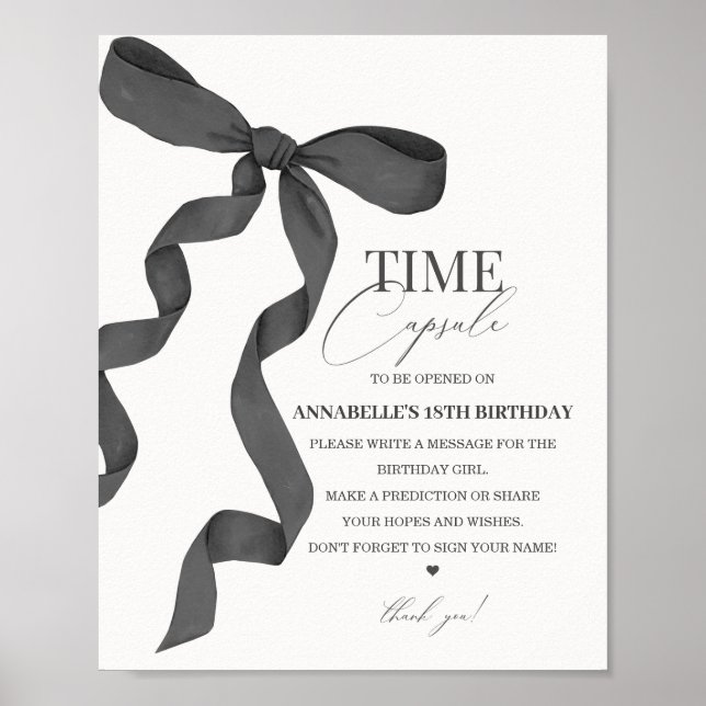 Affiche Symbole noir Coquette Bow Anniversaire Heure Capsu (Devant)