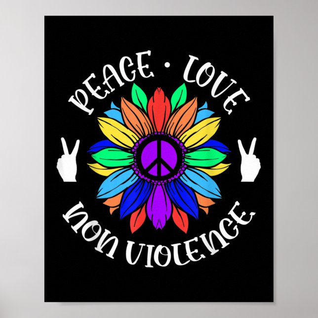 Affiche Symbole non-violence Peace Love Sunflower Graphiqu (Devant)