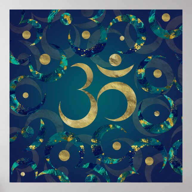 Affiche Symbole Om géométrique Or et marbre (Devant)