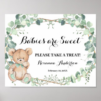 Affiche Symbole or de l'ours vert Baby shower