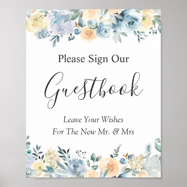 Affiche Symbole Pastel Vanilla Blue Floral Mariage (Devant)