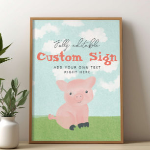 Affiche Symbole personnalisé Boys Farm Animal Watercolor
