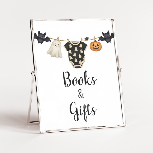 Affiche Symbole Petit Boo Clothesline Bébé Livres et Cadea (Halloween Little Boo Clothesline Baby Shower Sign)