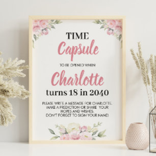 Affiche Symbole Pink Floral Girl Birthday Time Capsule